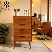 Station de coiffure en bois durable au design moderne et personnalisable, avec miroir, finition peinture laquée, chariot de rangement pour outils de salon de coiffure en métal