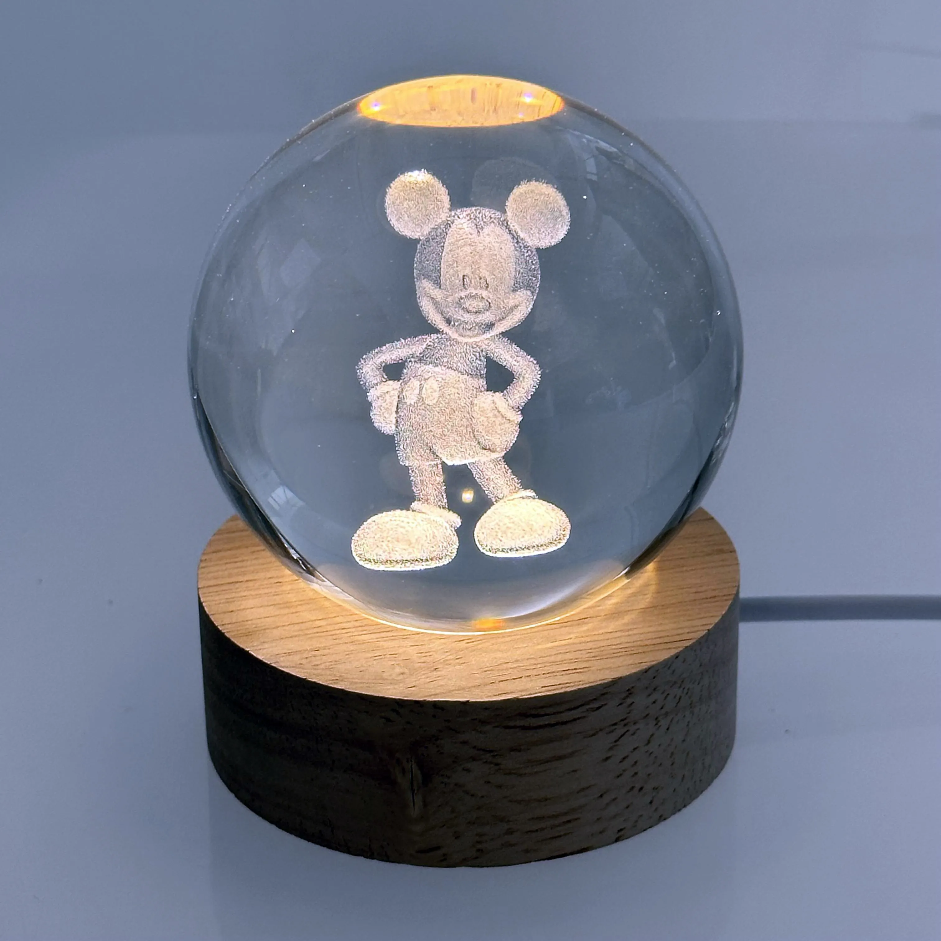 Custom Decor Ornaments Moon Planet Solar System Astronaut 3d Art Galaxy Lamp Led Glowing Crystal Ball Night Light With Wood Base