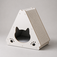 YAOYUE Tiragraffi per Gatti a Triangolo in Cartone Bianco, Cuccia a Forma di A con Ingresso a Testa di Gatto e Ritagli a Forma di Zampa 44x30x40cm