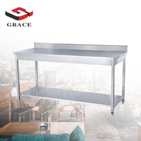 Table de travail professionnelle à double niveau en acier inoxydable de style tube carré pour cuisine de restaurant, certifiée CE, polie