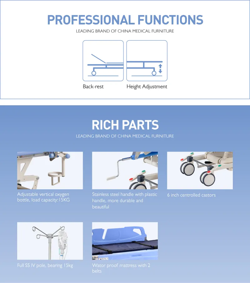 Hospital Emergency Transfer Trolley Clinical Manual Transfer Cart