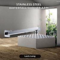 Bras de douche carré en acier inoxydable 304 avec installation encastrée, effet cascade et pluie, pour salle de bain
