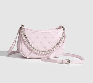 2025 Alibaba en línea moda Rosa señora bolso PU Honda cadena de metal, nuevo diseño mujer noche belleza hombro bolso OEM - Product Image 4
