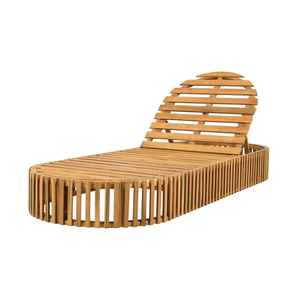 Chaise longue moderne en teck pour extérieur avec dossier réglable et coussin, idéale pour le bord de la piscine, la terrasse, le jardin ou la station balnéaire - Product Image 3