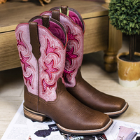 Nouvelles bottes de cow-boy roses à bout carré pour filles, en cuir véritable, chaussures pour femmes, chaussures de désert, bottes de créateur pour femmes