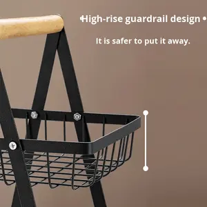 Cesta de Frutas Portátil de Madera y Hierro para Cocina, Moderna, Doble, Sostenible, No Plegable, para Almacenamiento de Snacks, de Diseño Transfronterizo - Product Image 2