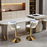Tabouret de bar réglable pivotant à dossier court Tabouret de bar doré Tabourets de bar Tabourets de bar de luxe Tabourets de bar modernes en velours beige pour la cuisine