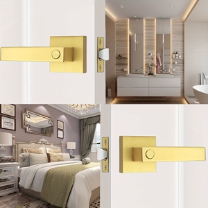 1 poignée de porte intérieure carrée moderne en alliage de zinc robuste avec serrure pour chambre, salle de bain, bureau, réversible - Product Image 2