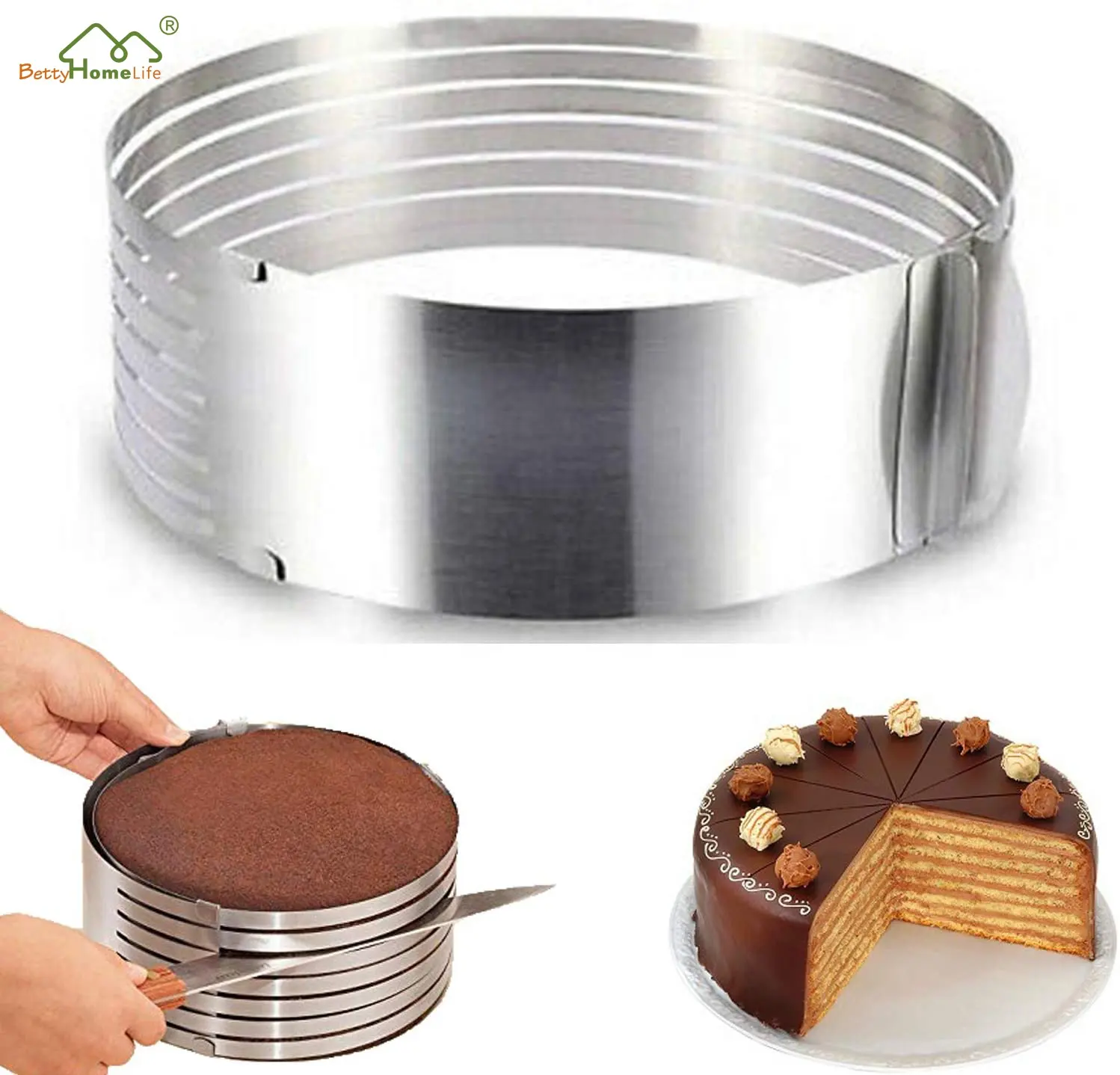 Stainless Steel Adjustable 7 Layer Round Bread Cake Decorating Mousse Ring Pastry Tools Cake Slicer Cutter Mold