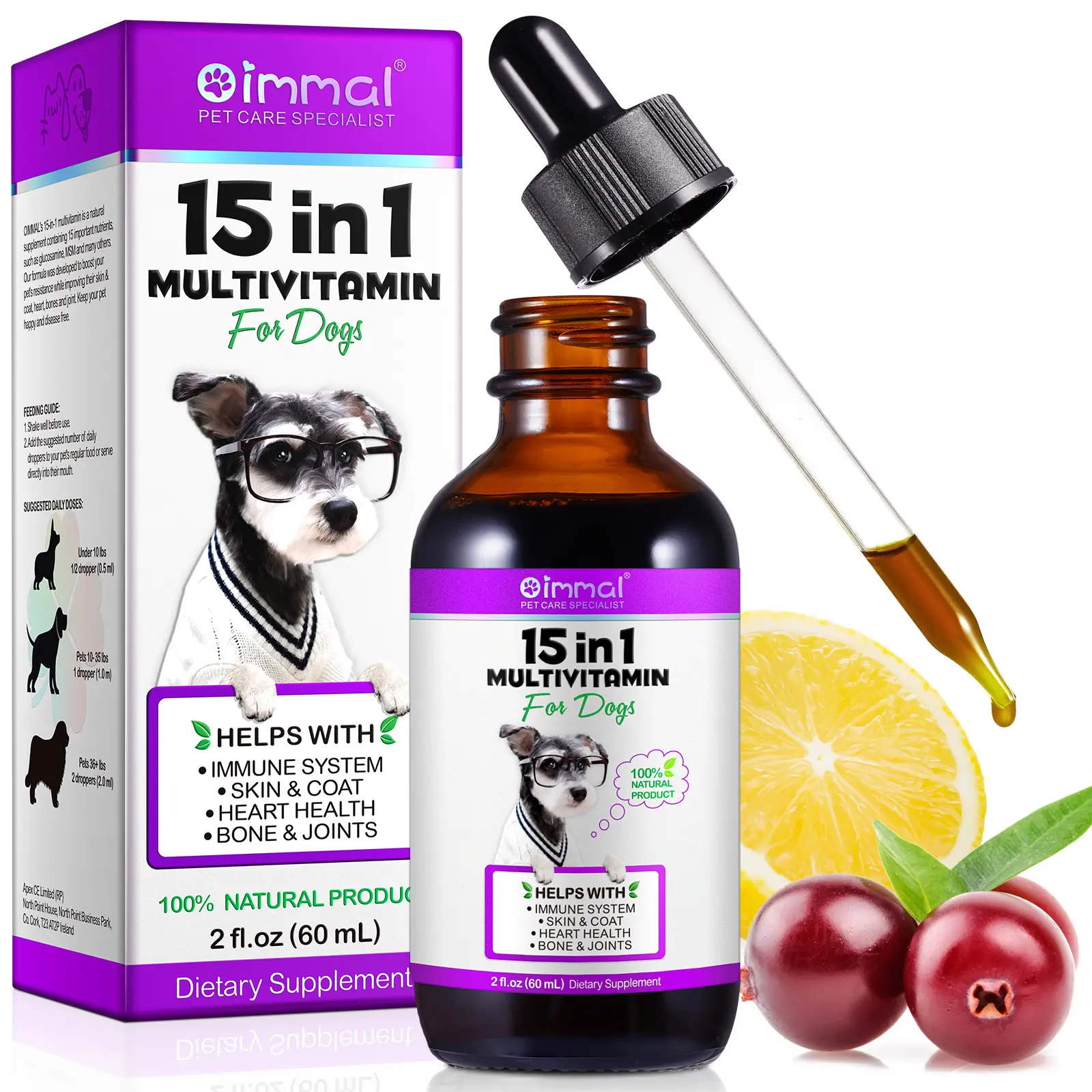Oimmal 60ml Natural Pet Supplements 15 In 1 Vitamins Multivitamin Drops For Dogs Skin Coat Heart Health Bones And Joint Support