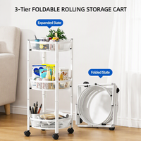 Chariot de rangement à roulettes pliable à 3 niveaux, facile à utiliser |   Organisateur en métal multi-usages avec roulettes verrouillables |   pour la maison, la cuisine, le bureau