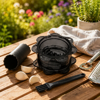 Presse-ail manuel 3-en-1 avec éplucheur et brosse de nettoyage – Ustensile de cuisine domestique