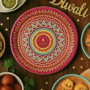 Assiettes décoratives Happy Decorations avec motif mandala complexe, 9 pouces, kit de vaisselle pour 16 invités, Diwali - Product Image 1