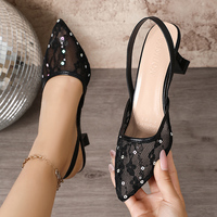 Vente en gros de sandales élégantes à talons hauts et bout pointu pour femmes à talons fins talons pour dames sandales à mailles en dentelle brodée de perles