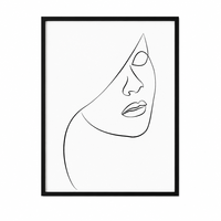Impression sur toile encadrée 45x60cm, art minimaliste en ligne, visage de femme noir et blanc, art mural pour salon, chambre à coucher