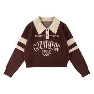 Pull en maille jacquard personnalisé avec logo, coupe ample, décontracté, à manches longues, en coton, pour femme - Product Image 6