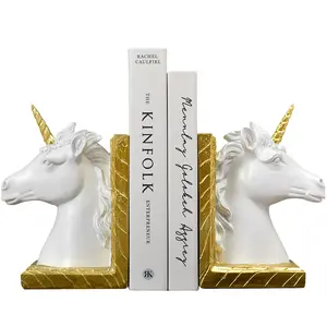 Fashion rumah pembatas buku Unicorn pembatas Buku PEGASUS Bookend-Putih Hitam kuningan