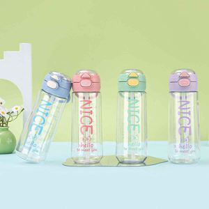 Bouteille d'eau en plastique mignonne avec bouchon à bouton-poussoir pour enfants, idéale pour les voyages, sans BPA, design multicolore - Product Image 1