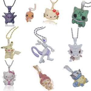 Moda Bling Bling 5A spugna di zircone cartone animato <span class=keywords><strong>Bob</strong></span> quadrato intarsiato di zircone ciondolo Hip Hop collana gioielli - Product Image 3