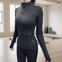 Veste athlétique personnalisée pour femme avec fermeture éclair intégrale, imprimé à pois, poignets avec passe-pouce, poches latérales zippées, vêtement d'extérieur pour la course et l'entraînement, OEM