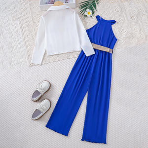 Tuta Casual alla moda per bambini Set tuta primavera estate collo all'americana Jumpsuit due pezzi <span class=keywords><strong>abbigliamento</strong></span> da ragazza - Product Image 2