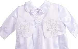 Ensemble de 3 pièces personnalisé pour bébés garçons baptême baptême barboteuse vêtements de cérémonie broderie croix gilet blanc bébé garçon vêtements d'anniversaire - Product Image 5