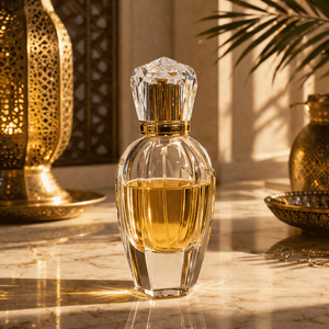 Printed Label Logo High End Glass Empty Spray Press Gold Lid 50ml 100ml <b>Perfume</b> <b>Bottle</b> - Product Image 1