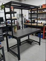 Banc de travail robuste en aluminium noir pour réparation informatique, table de maintenance électronique réglable pour atelier