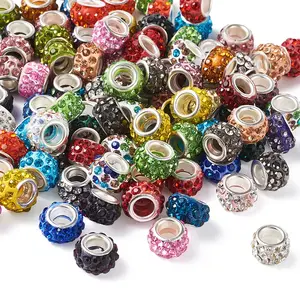 100pcs Mixed Color 12mm Polymer Clay Rhinestone Large Hole European Beads Rondelle for diy Jewelry Making beauty for africa hair
