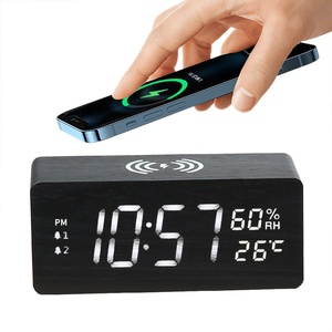 15 Wát không dây sạc im lặng đa chức năng LED đồng hồ báo thức Kép Báo động ánh sáng ban đêm thạch anh phong trào bàn gỗ đồng hồ - Product Image 5