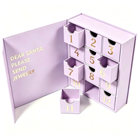 Boîte de calendrier de l'avent personnalisée en lilas, boîte à bijoux avec tiroirs numérotés en feuille d'or, boîte de compte à rebours de Noël, boîte en papier rigide
