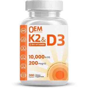 Cápsulas de Aceite de Vitamina D3 K2 Hegdavt OEM 10000 UI, Suplemento 2 en 1, Apoya la Salud Ósea, Cardíaca e Inmunológica - Product Image 1
