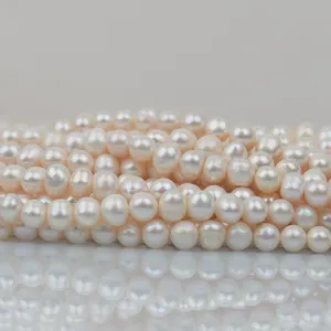 zhuji pearl market Natural White Color 7-8mm Near Round Shape Freshwater Pearl Strands