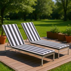 2 Cojines de Repuesto para Tumbonas de Exterior, Cojín Rectangular a Rayas para Muebles de Patio, Cojín de Asiento para Todas las Estaciones, Extraíble y Lavable - Product Image 2