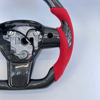 Volant en fibre de carbone personnalisable RPPF rouge pour cuir, poignée de pouce de 35 mm, style sportif pour Tesla Model 3/Y