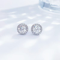 Boucles d'oreilles classiques de luxe vintage rondes en platine PT950 avec diamants de laboratoire, bijoux fins, clous d'oreilles en diamants de laboratoire pour femmes