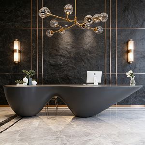 CR009 Wavy Curved Effect Curved Cashier Desk for Restaurant <b>Bar</b> Counter Coffee Shop Gym Reception Area Dental Office - Product Image 3