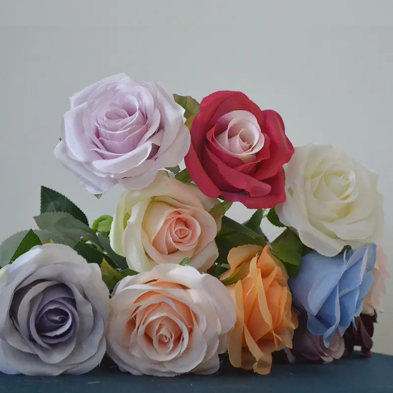 結婚式のセンターピースのためのDIYブライダルブーケシングルステム人工シルクバラの花