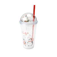 Gobelets réutilisables en plastique à double paroi, thème Noël populaire, avec paillettes, bouteille d'eau avec paille