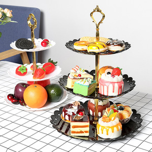 European Style Three-layer Plastic Dessert Stand with Rotary Design Thickened Load-Bearing for KTV Wedding Candy Tray - Product Image 3
