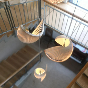 Designer Creative Long Wood Veneer Pendant <b>Light</b> For Staircase Loft Duplex Living Room And <b>Dining</b> Room - Product Image 2