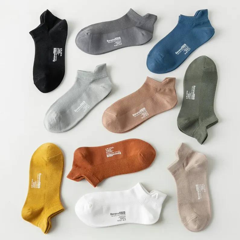 custom logo summer mesh thin breathable 100% cotton men socks deodorant casual ankle socks