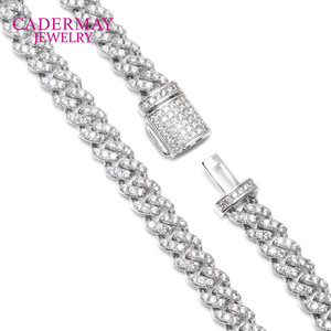 Cadermay Moissanite Cuban Chain 6mm Single Row Full Diamond Hip Hop Necklace 925 Sterling Silver Jewelry - Product Image 3