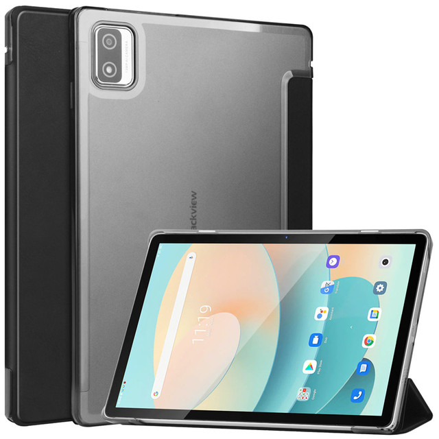 Luxury Leather Transparent Back Shell Tri-fold Stand 2023 10.1 Inch Smart Protective Tablet Cover Case for Blackview Tab 12 Pro