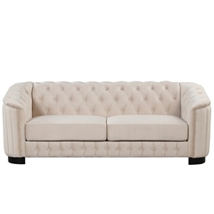 Modern <strong>Grey</strong> Velvet Chesterfield Sofa Set 2 Seater <strong>Loveseat</strong> and 3 Seater Couch with Tufted Back for Living Room Villa Hotel - Product Image 5