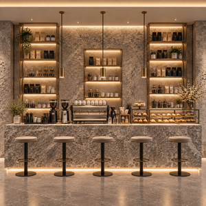 Comptoir de bar personnalisé en pierre avec écran LED pour la décoration intérieure de restaurant et de café - Product Image 4