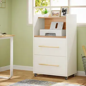 2-Drawer Mobile Vertical Filing Cabinet With 2 File Drawers And 2 Open Shelves Wood Lateral File Cabinet