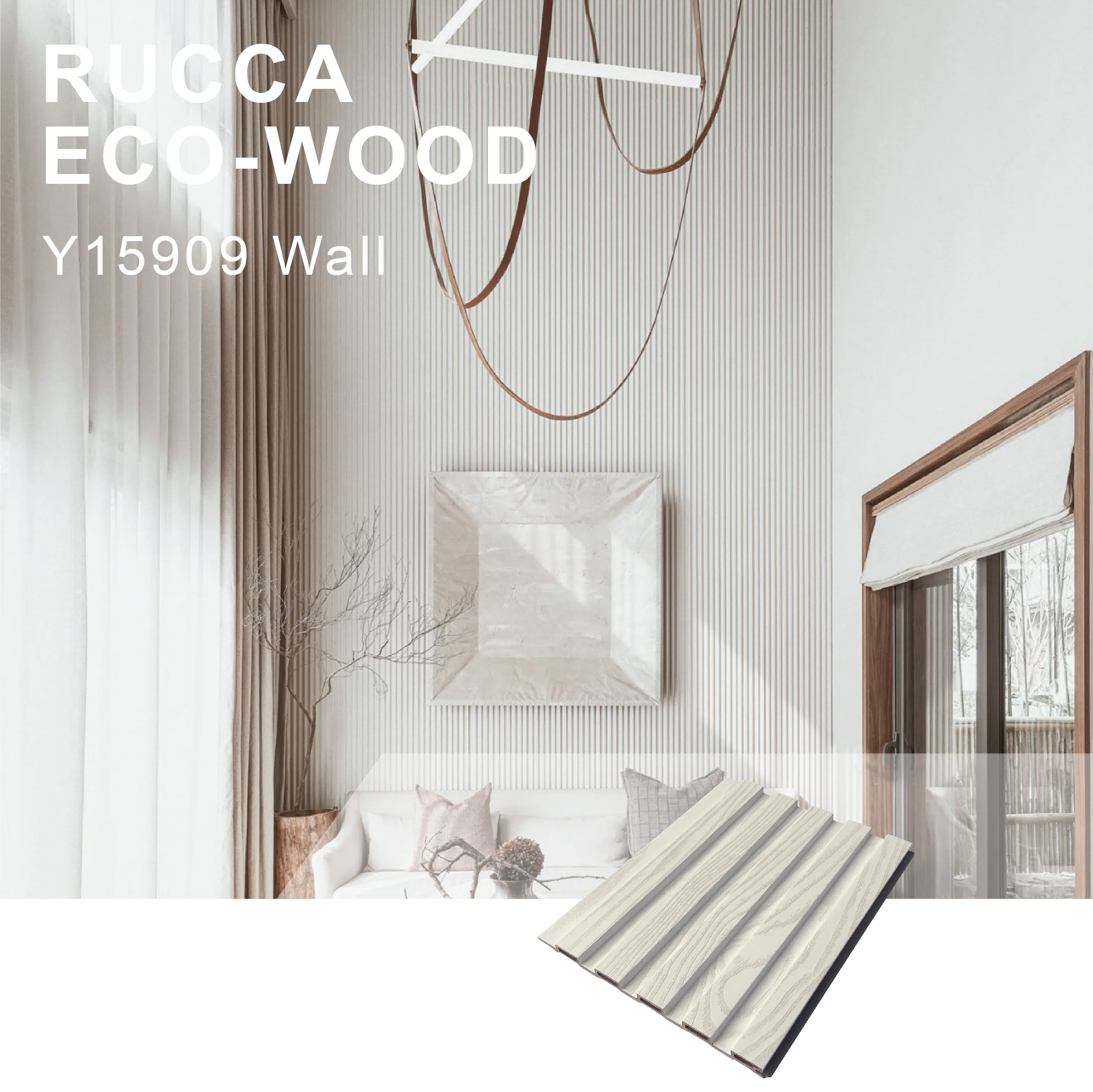 Rucca PTFE/PVC Kayu Plastik Komposit Laminasi 159*09Mm Panel Dinding untuk Dekorasi Interior Dalam Ruangan Fasade