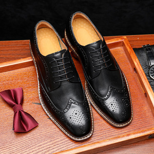 Chaussures habillées en cuir Derby britanniques faites à la main Brock pour hommes, en cuir <span class=keywords><strong>de</strong></span> vachette pleine fleur, grande taille, respirantes, à lacets, pour mariages et affaires - Product Image 5