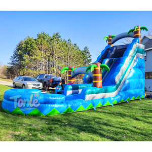 Scivolo d'Acqua Gonfiabile Commerciale in PVC Blu Effetto Marmo per Adulti e Bambini, con Palma per Parchi Sportivi e Trampolino - Product Image 1